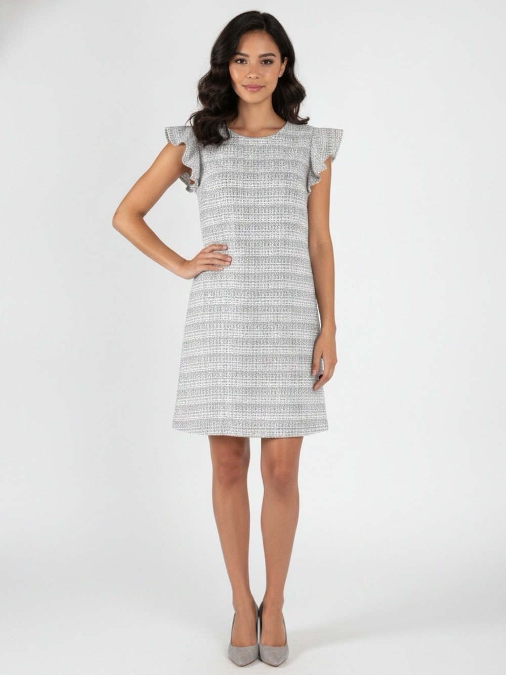 Loft Tweed Mini Dress White Black Gray Short Sleeve Size 2